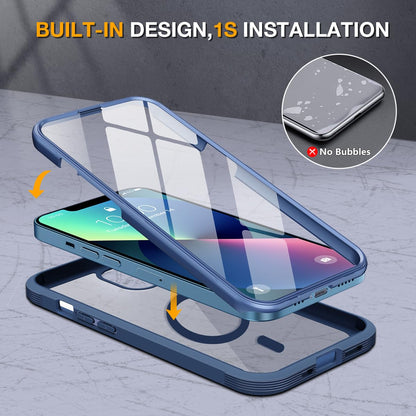 Miracase for iPhone 13 mini Case 5.4",Full-Body Protection,Clear Bumper Case with Built-in 9H Tempered Glass Screen Protector,Military-Grade Drop Protection Outdoor Phone Case for 13 mini,Dark Blue