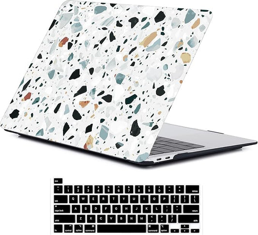 LanBaiLan Compatible for MacBook Pro 13 inch with Touch Bar 2022 2020 2019 2018 2017 2016 Release M1 M2 chip A2338 A2289 A2251 A2159 A1989 A1706 A1708 Laptop Case & Keyboard Cover, Terrazzo Marble