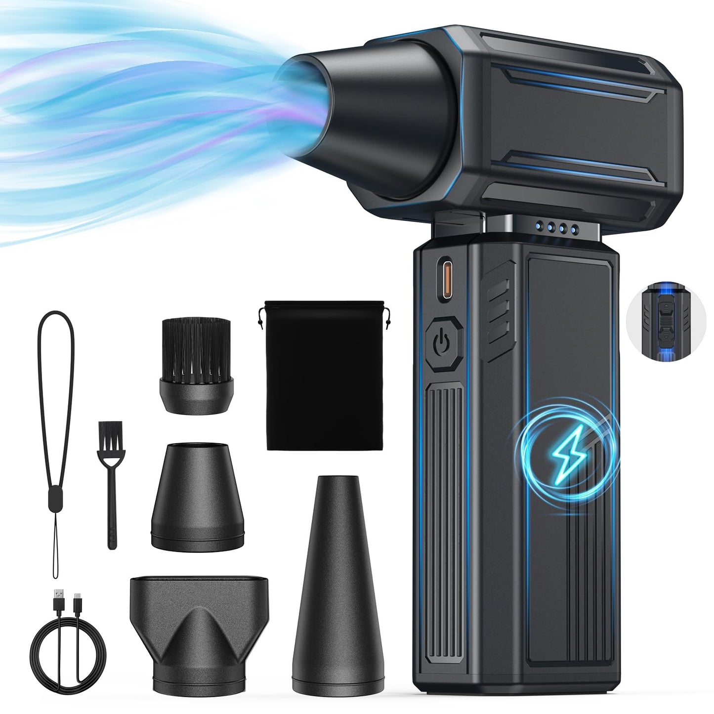 Compressed Air Duster,200000RPM Electric Duster,Stepless Speed Mini Air Blower,Replace Canned Air Duster,Cordless Rechargeable Jet Fan Blower for Keyboard Computer Car Cleaning Dry-Black