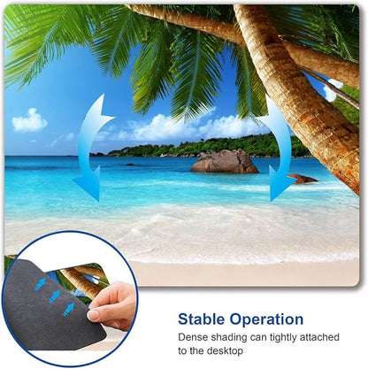 Beach Mouse Pad With Coconut Trees - Gaming Mat, Square Waterproof, Non-Slip Rubber Base for Office, Home, Laptop, Travel - 9.5"x7.9"x0.12" Inch