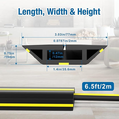 Eapele 6.5ft Cable Protector Cord Cover for Floor, Heavy Duty PVC Duct Easy to Unroll, Prevent Trip Hazard for Home Office or Outdoor Settings