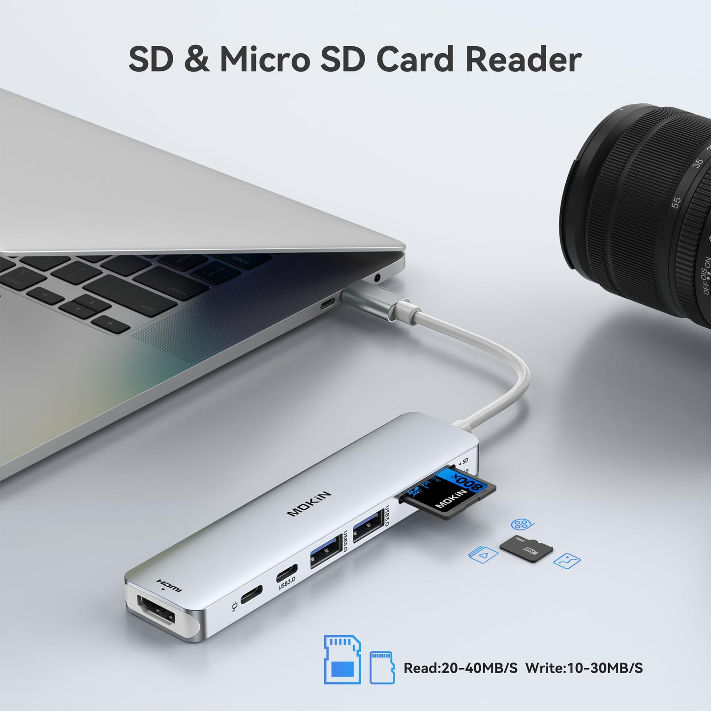 MOKiN 7 in 1 USB C Dongle with HDMI, microSD/SD Card Reader, Data Port, 100W PD, 2 USB 3.0 for MacBook Pro/Air, Dell XPS, Lenovo Thinkpad