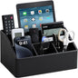 PU Leather Desk Organizer, Luxury Remote Control Holder for Home, Office Desk Accessories Table Caddy Bedside Nightstand Organizer (Black)