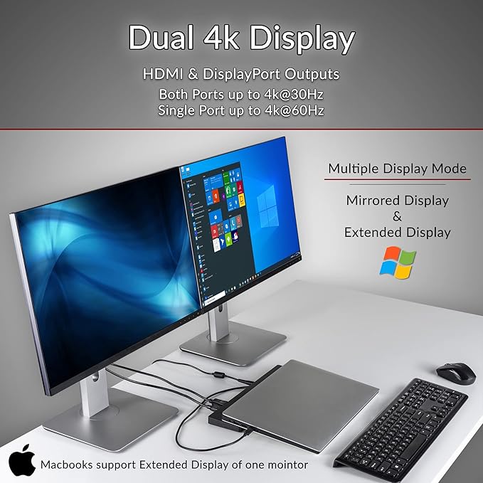 CA Essential Docking Station (DS-2000) – USB C Docking Station with 135W AC Power Adapter (90W Power Delivery), Active Laptop Cooling, Dual Monitor Displays in 4k, 4 USB Type A Ports, Ethernet Port