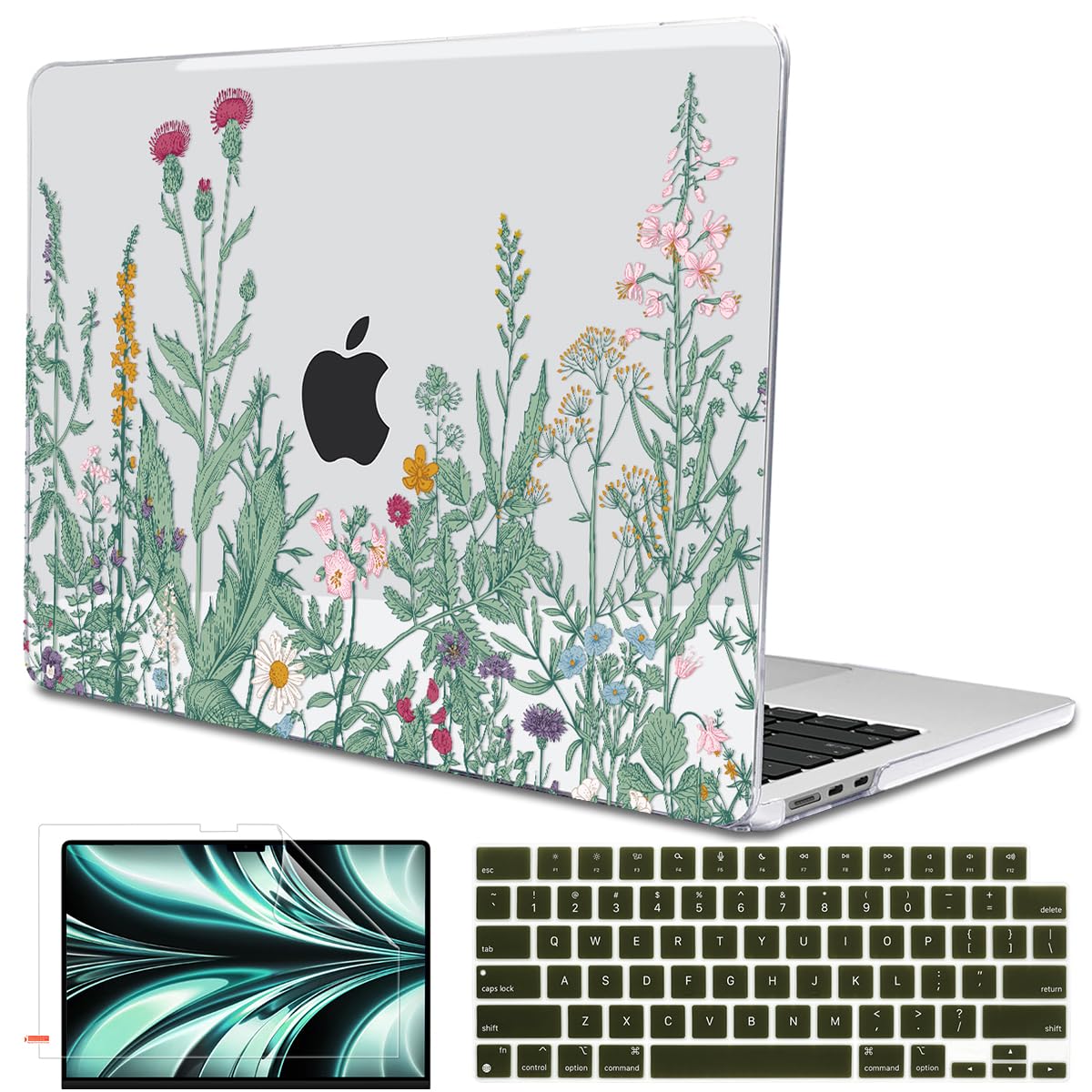LCMOCICO for MacBook Air 13 Case M5 M4 M3 M2 2026-2022,Green Plants Flowers