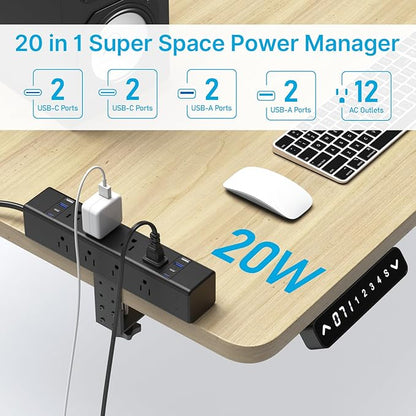 CCCEI Desk Outlet Station 20W USB C Port. 12 Outlet Desktop Clamp Power Strip Surge Protector 4800J with Switch. Nightstand Office Standing Desk Accessories Fit Thicker Table Edge or Screw Mount, 10FT