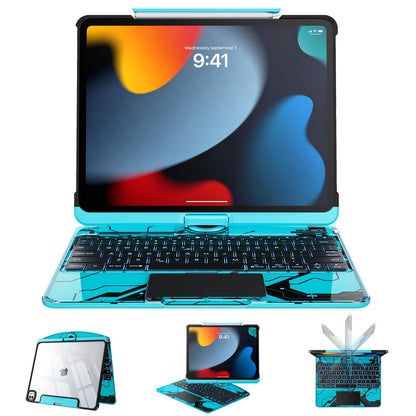Tiaota Transparent Case Keyboard for iPad 11th Gen 11 inch (A16, 2025) & 2022 iPad 10th Gen 10.9 in,7-Color Backlit,Wireless Keyboard, 360°Rotating,Multi-Touch trackpad, Pencil Slot,Shortcuts,Black