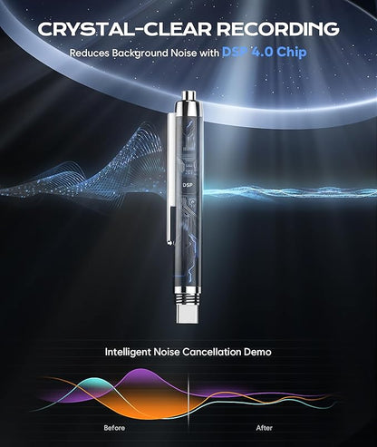 128GB (9800Hrs) Voice Recorder w/Type-C, Audio Recording Device with AI-Intelligent Noise Reduction, Digital Voice Activated Recorder 180 Days Storage Capacity for Lectures, Class, Work, Interviews