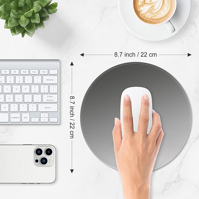 ITNRSIIET Mouse Pad Non-Slip Rubber Base Smooth Surface Stitched Edges Waterproof Durable Compatible with All Mice for Office & Gaming, Desk Accessory, Diameter 8.7 inch, Ash Gradient