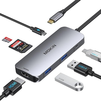 USB C Hub 4K 60Hz HDMI with 100W Power Delivery, USB-C and 2 USB-A 5Gbps Data Multiport Adapter, microSD and SD Card Reader, Dongle for MacBook Air/Pro, Dell, Lenovo, HP, Surface and More