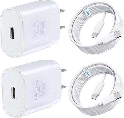 Phone 15 16 Charger, 30W Super Fast Charging, USB C Block Type C Cable Cord 6.6ft for iPhone iPhone 16,16 Plus,16 Pro,16 Pro Max, iPhone15, iPad Pro 12.9/11, Samsung Galaxy S24,S23-2Pack
