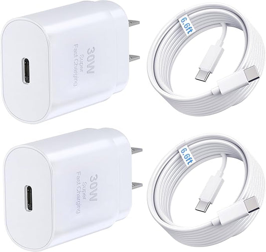 Phone 15 16 Charger, 30W Super Fast Charging, USB C Block Type C Cable Cord 6.6ft for iPhone iPhone 16,16 Plus,16 Pro,16 Pro Max, iPhone15, iPad Pro 12.9/11, Samsung Galaxy S24,S23-2Pack