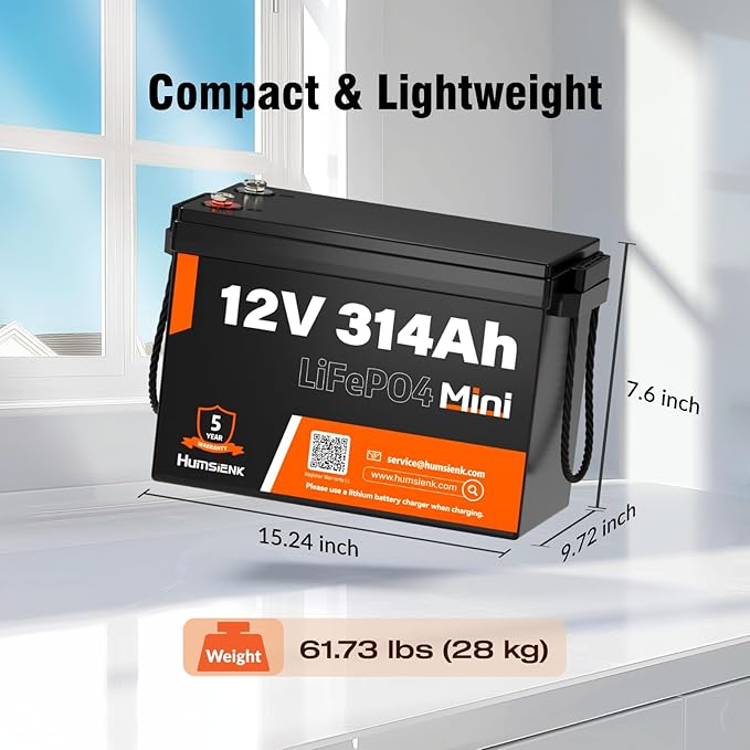 12V 314Ah LiFePO4 Lithium Battery,100A BMS,15000+ Deep Cycle 300Ah Lithium Rechargeable Battery Max 4019Wh Energy Great for RV, Marine and Off Grid Applications