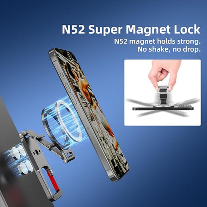 Magnetic Phone Mount for MagSafe, Maglock Tripod Adapter Magnet Golf Gym Workout Stand Metal Carabiner Holder with 1/4 Screw Hole, for iPhone 16 15 14 13 12 Series Foldable Portable Accessories