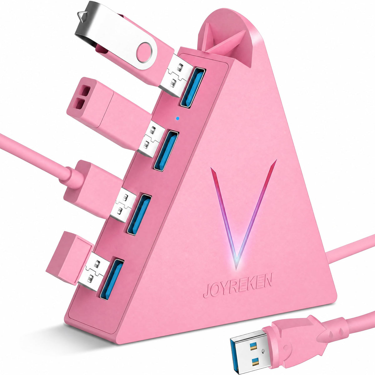 JoyReken USB C Hub, USB Type C to 4-Port USB 3.0 Adapter for MacBook, Surface, Laptop, Flash Drive, Mouse, Keyboard, HDD (2ft, Light Purple)