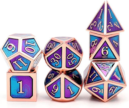 Haxtec Metal DND Dice Set D&D Gifts 7PCS Copper Blue Teal Purple Polyhedral RPG Dice D20 D12 D10 D8 D6 D4 Compatible with Dungeons and Dragons TTRPG Games-Mermaid