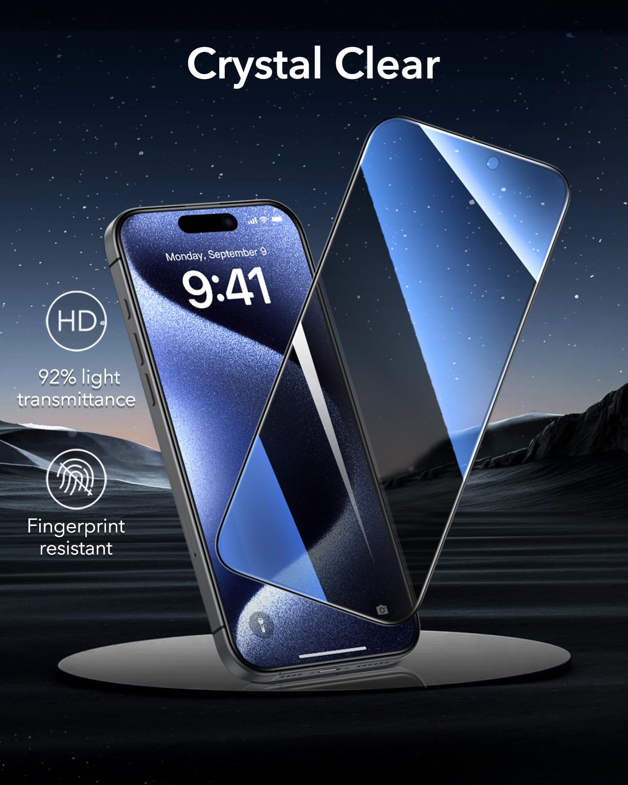 ESR 3 Pack 9H+ Glass for iPhone 15 Pro Privacy Screen Protector, [Military Grade Shatterproof & Longest Durable] Armorite Anti-spy Tempered Glass with UltraFit Tray