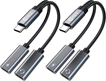 USB C Splitter,1 in 2 Out Dual USB C Type Headphone and Charger Audio Adapter,Hi-Fi Sound Quality Type C Headphone Adapter and Charging Dongle Cable Compatible with Phone 16/15 Pro Max(USB-USB,2Pack)