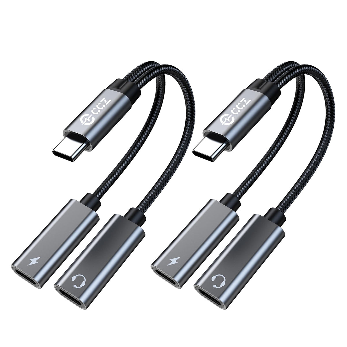 Dual USB C Audio Adapter and Charger Audio Adapter,2 in 1 Hi-Res 16bit/48kHz DAC Aux to USB C with 60W PD Fast Charging Dongle Cable for iPhone 16 Pro Max, Galaxy S25Ultra, iPad Pro(USB-USB, 3Pack)