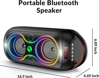 Portable Bluetooth Speaker with 120dB Loud Sound, Dynamic LED Lights, 5 RGB Modes, Bluetooth 5.3, USB/TF/AUX/FM/Mic Input/TWS, Built-in Handle, Party Speaker for Home, Outdoor, Party, Camping (RGB)