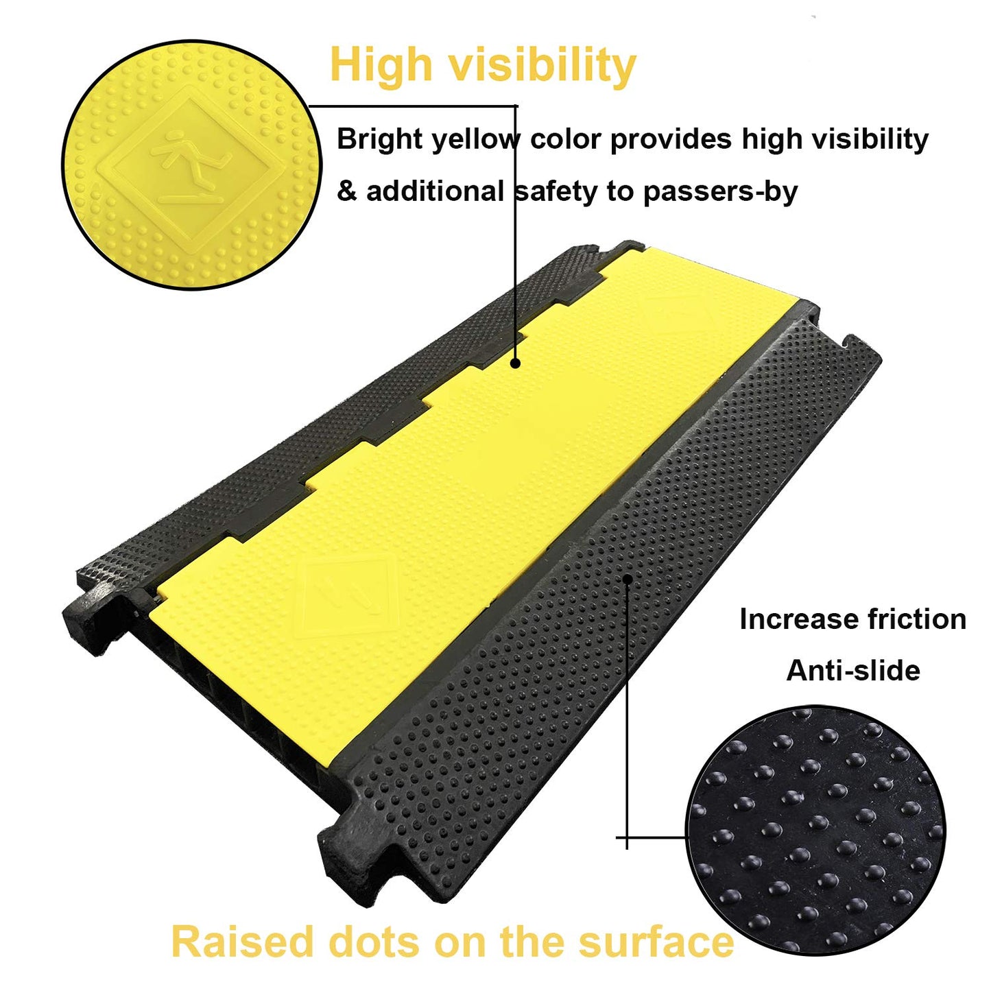 Reliancer 5 Channel Rubber Cable Protector Ramp Traffic Speed Bump 18000lbs Capacity Heavy Duty Cable Protective Cover Ramp Driveway Hose Cord Track Protector Wires Concealer w/Flip-Open Top Cover