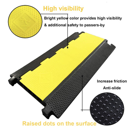 Reliancer 5 Channel Rubber Cable Protector Ramp Traffic Speed Bump 18000lbs Capacity Heavy Duty Cable Protective Cover Ramp Driveway Hose Cord Track Protector Wires Concealer w/Flip-Open Top Cover