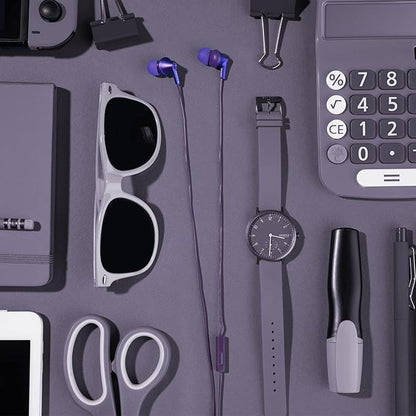 Panasonic ErgoFit Wired Earbuds With Microphone, 3.5mm Jack Headphones with Mic and Call Controller, Ergonomic Custom-Fit Earpieces (S/M/L), for Phones and Laptops - RP-TCM125-VA (Metallic Purple)