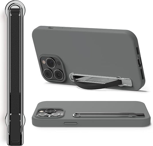 SleekStrip SleekGrip-Premium Ultra Thin Phone Grip Stand,Slim Metal Finger Loop Ring Hand Holder Strap Cell Phone Grips for iPhone 16 Pro Max,17,Android,Case Back - Chrome x Black Vegan Leather