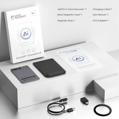 AI Voice Recorder, Note Voice Recorder - Transcribe & Summarize, AI Noise Cancellation Technology, Supports 152 Languages, 64GB Memory APP Control Audio Recorder for Lectures, Meetings, Calls, Gray
