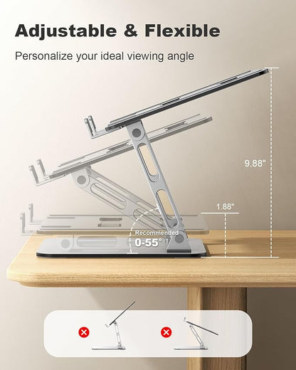 Ergonomic Laptop Stand, Dual-Bar Support & Height Adjustable Laptop Riser Holder for Desk, Ventilated & Portable Computer Notebook Stand Mount, Compatible with MacBook Air Pro/Dell/HP (10"-16")