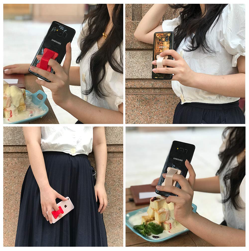 WUOJI Universal Phone Grip for Smartphones - Phone Holder for Hand - Wireless Charging Compatible (Red) - 2Pack