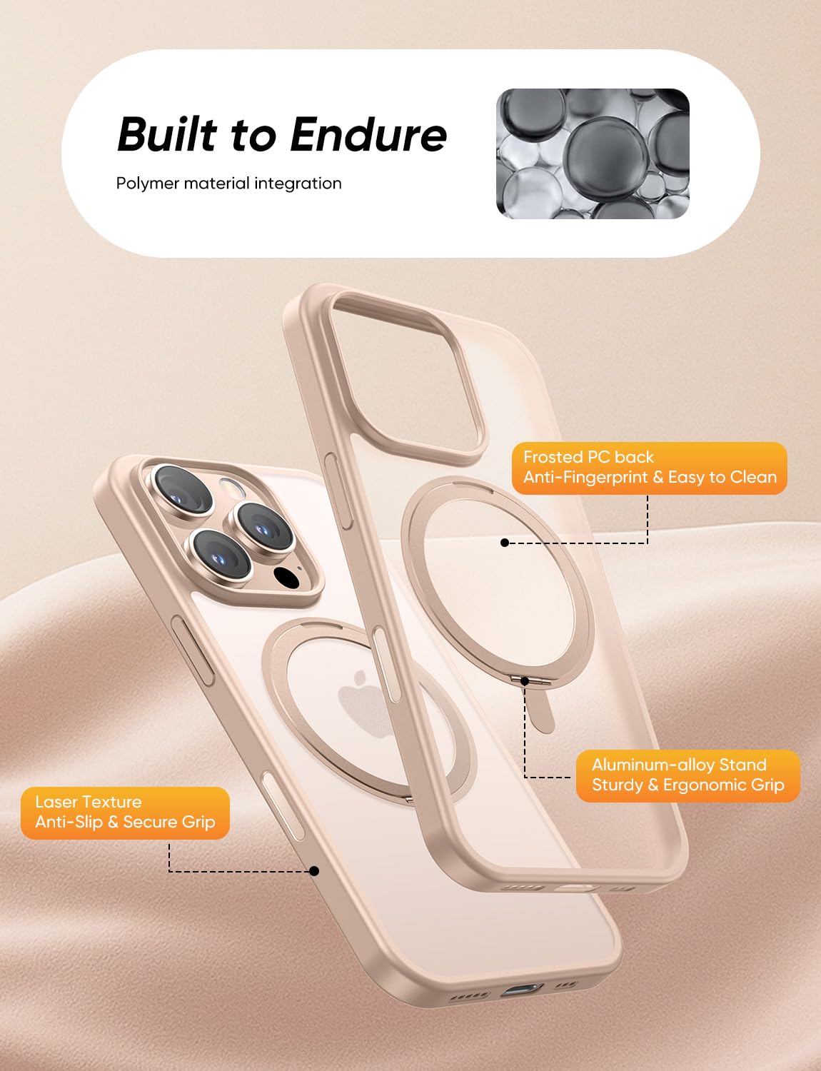 MAGIC JOHN 360° Rotatable Magnetic Invisible Stand for iPhone 16 Pro Max Case [Camera Control Button] [Compatible with MagSafe] 16FT Shockproof for iPhone 16 Pro Max Case with Kickstand, Rose Gold