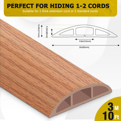 JAHOMFAI Floor Cord Cover 10FT Cord Covers for Wires on Floor Protect Wires & Prevent Trip Hazards, Easy to Cut for Home, Office, School, Concerts, Cavity W0.6in x H0.32in