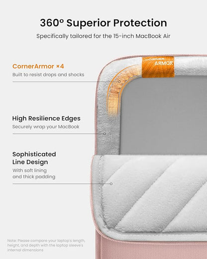 tomtoc 360° Protective Laptop Sleeve for 15-inch MacBook Air M4/A3241 2025, M3/A3114 2024, M2/A2941 2023, 15-inch MacBook Pro A1990 A1707, Dell XPS 15 Plus Laptop, Water-Resistant Computer Case Bag