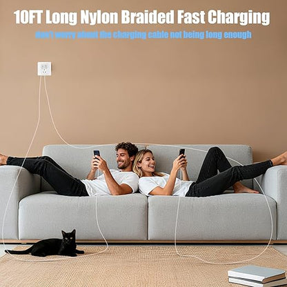 Dual Port USB A/C Charger for iPhone 16 Pro 10FT Woven USB C Fast Cable,2Pack Double Type A/C Charger Block Type C Nylon Braided Cable Cord for iPhone 16 Pro Max/16 Pro/16e,15 ProMax/15 Plus,iPad Pro