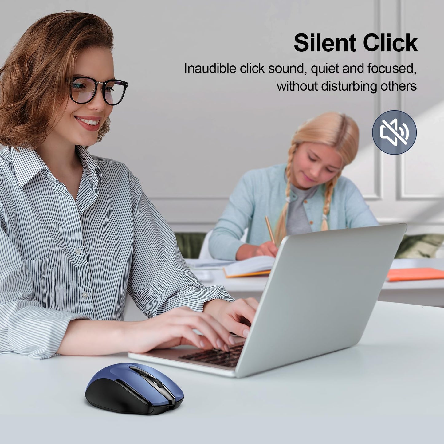 TECKNET Wireless Mouse, BT 5.0/2.4G, Rechargeable 6-DPI Silent, Blue