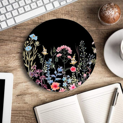 Floral Mouse Pad: Non-Slip Rubber Base & Comfortable Lycra Cloth - Cute Mouse Pad for Women, Round Waterproof for Computer, Laptop, Office, Home