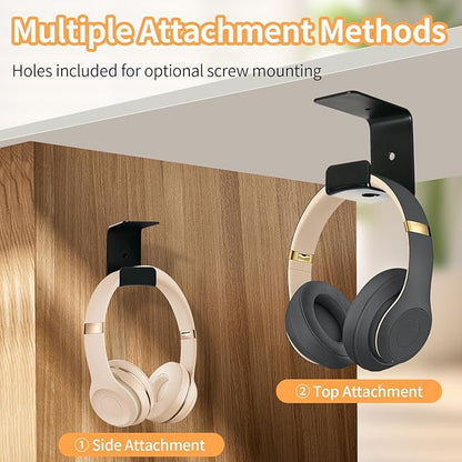 Headphone Mount Hanger,Headset Holder for Desk,Headset Holder Aluminum Hook with Strong Adhesive Tape for Classroom, Gaming Room with 2 Install Style with Rubber Pad,Single