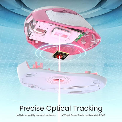D-09 Wireless Mouse for Laptop - Ergonomic Plus Computer USB Cordless Mice, Ergo Grips, Lightspeed 5-Level 2400 DPI, 16 Months Battery, Portable for PC Mac Chromebook, 6 Button, Flamingo Pink