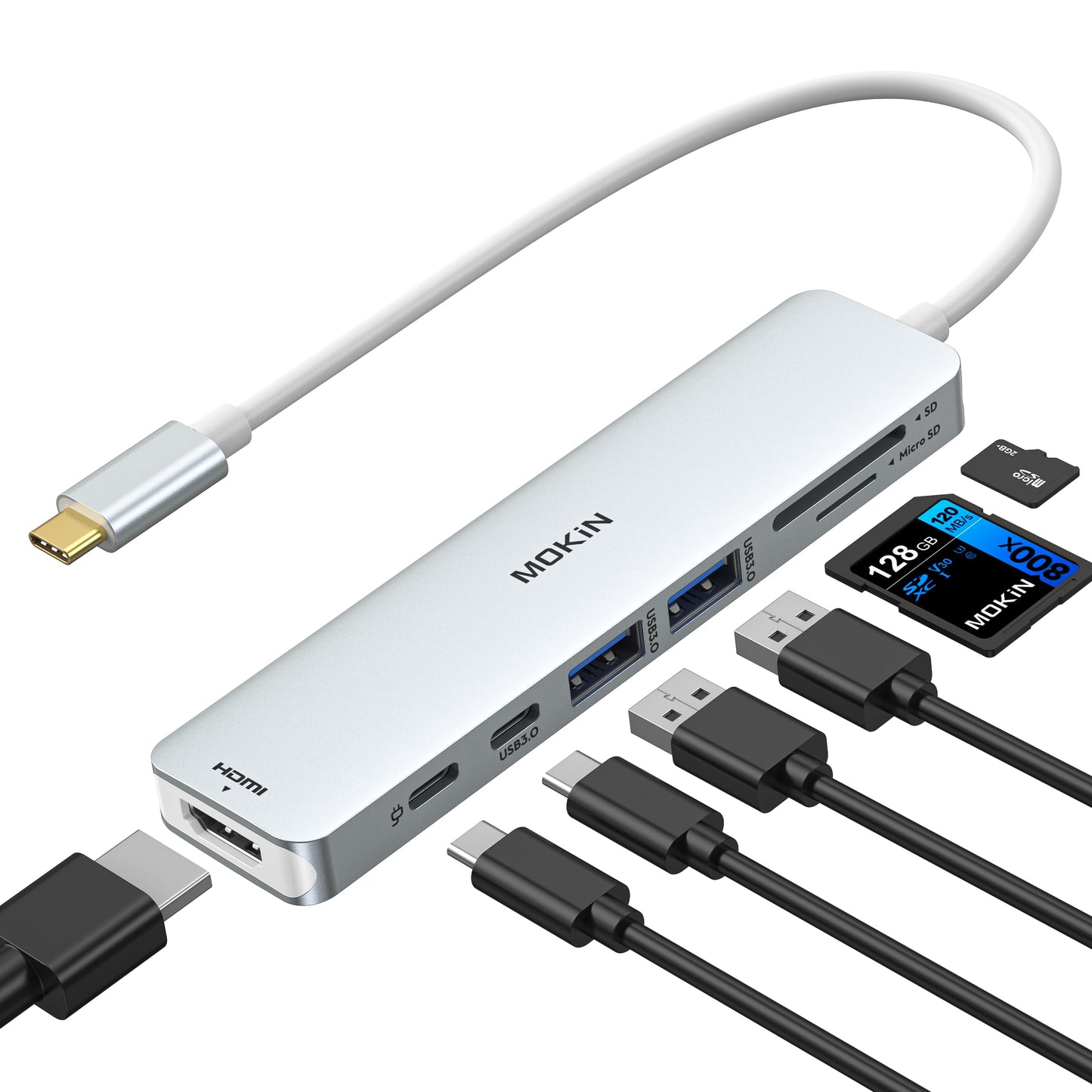 MOKiN 7 in 1 USB C Dongle with HDMI, microSD/SD Card Reader, Data Port, 100W PD, 2 USB 3.0 for MacBook Pro/Air, Dell XPS, Lenovo Thinkpad
