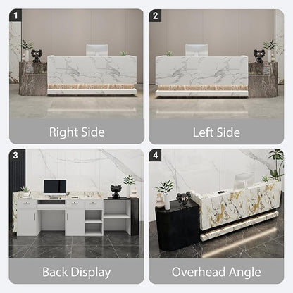 Front Desk Reception Counter - Lockable Storage & Keyboard Tray | Reception Desk with Counter, Customizable Large Counter Table (Black+White, 104'')