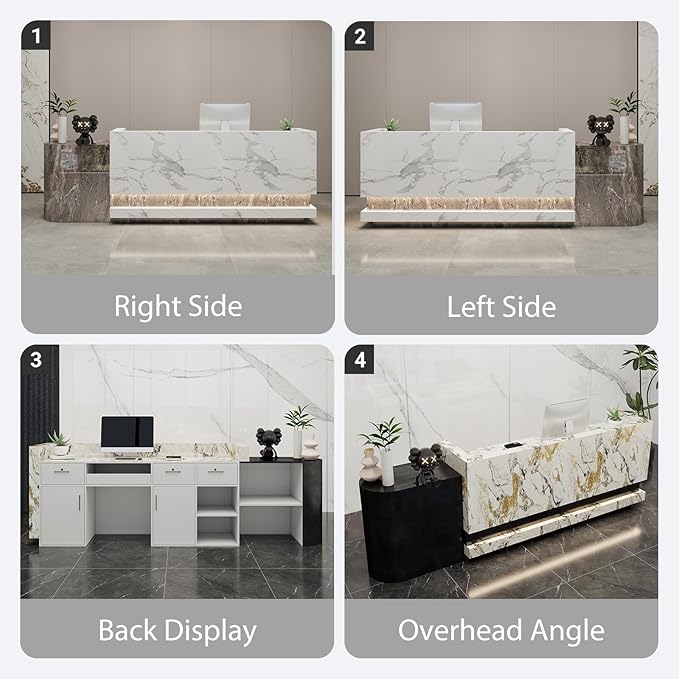 Front Desk Reception Counter - Lockable Storage & Keyboard Tray | Reception Desk with Counter, Customizable Large Counter Table (Black+White, 64'')