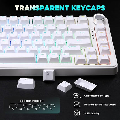 YUNZII B75 Mechanical Keyboard,75% Layout with Knob,Hot Swappable RGB Backlit Gasket Mounted, Creamy Typing, Double-Shot PBT Keycaps,Cherry Profile,for Win/Mac (White, Milk V2 Linear Switch)