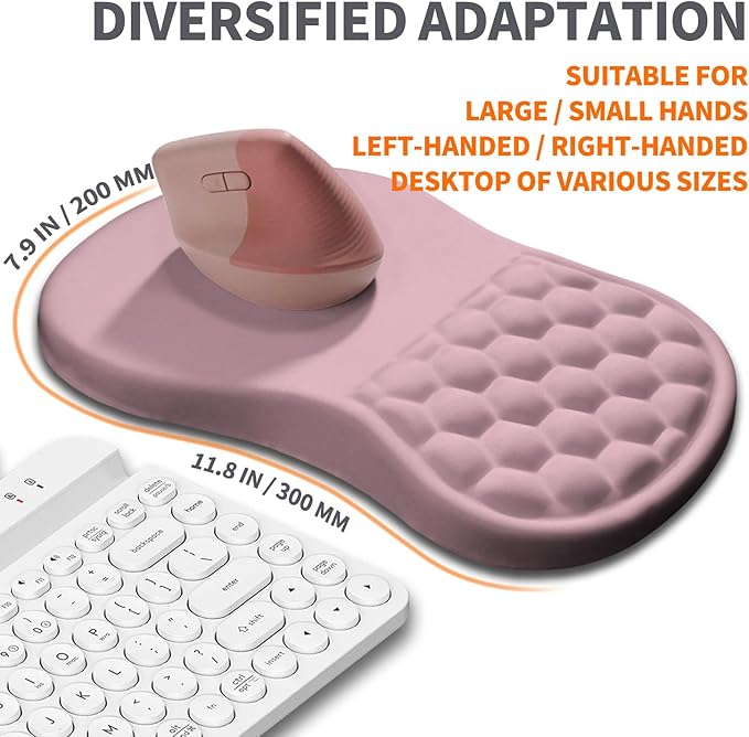 Ergonomic Joint Wrist Support Mouse Pad with Memory Foam Cushion Massage Bump, Carpal Tunnel Pain Relief Mousepad Slope Design for Wrist Rest, 11.8x7.9 in, Thistle