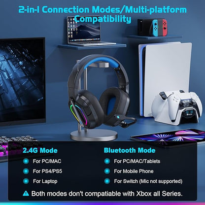 FC200 Wireless Gaming Headset for PS5, PS4-2.4GHz USB Foldable Headphones with Mic - 3D Stereo Bluetooth Headset with 50Hrs Battery Life, for Switch, PC, Mac, Mobile