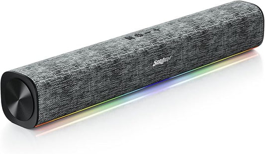 SOULION Bluetooth Computer Speakers with Dynamic LED Light, USB Plug & Play PC Speakers with Switch Button, Clearly Sound Soundbar for Desktop Laptop Monitor MG(USB-C to USB Adapter Included)