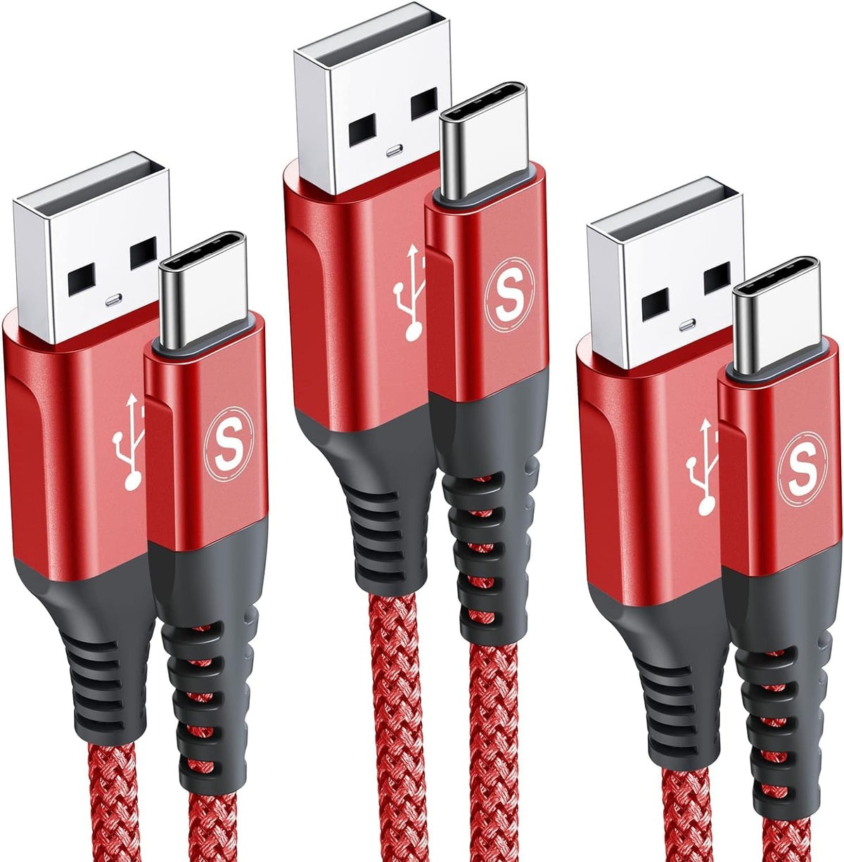 sweguard USB Type C Charger Cable [3-Pack,6.6ft+3.3ft+1.5ft] iPhone 16 Charger Nylon Braided Cord for iPhone 16 15 Pro Max Plus Samsung Galaxy S24 S23 S22 S21 S20 S10 Note 20 10 A54 Pixel LG Moto PS5