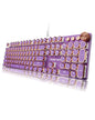 EWEADN Wired Typewriter Mechanical Keyboard, Low Noise Pink Switch Retro Punk Keyboard with Media Knob, White Backlit, Metal Panel, 104-Key Round Keycaps Cute Keyboard for Windows PC -Purple