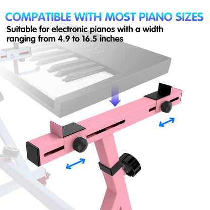 Universal Keyboard Stand, Z-style Heavy-Duty Piano Stand, Adjustable and Portable Piano Keyboard Stand for 61 and 88 Keys, Pink