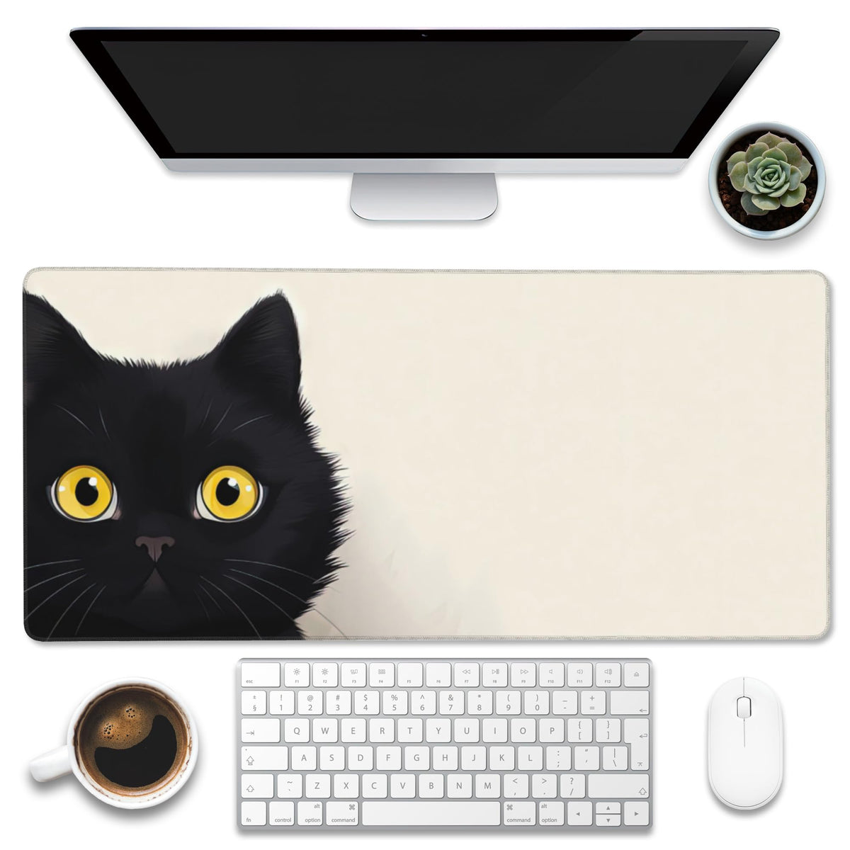 Eflxamz Large Gaming Mouse Pad, Koi Fish Ink Painting Desk Mat, Golden Line Lotus Desk Pad, Extended Big Computer Keyboard Mouse Pad with Non-Slip Base and Stitched Edge, 31.5"x11.8"